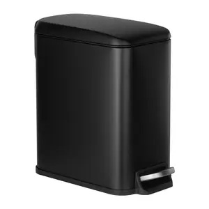 VEVOR Slim Bathroom Trash Can, 11.4 x 5.71 x 10.7 Inch Small Bedroom Trashcan with Step Pedal & Soft Close Lid, 6L Steel Garbage Can with Detachable Inner Bin, for Kitchen, Home, Dorm, Office, Black