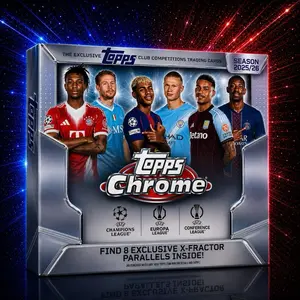 Topps Chrome Season 2025/26 Club Mega Box Competitions Trading Cards with 8 Exclusive X-Fractor Parallels Inside