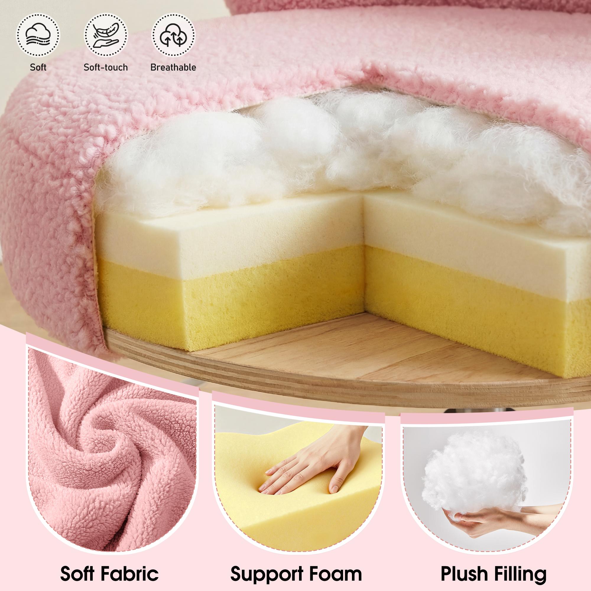 Homkdom  Small Round Vanity Chair with Wheels, Armless Home Office Desk Chairs with Back, Height Adjustable & 360° Swivel, Cute Comfy Vanity Computer Chair for Bedroom, Home Office, White