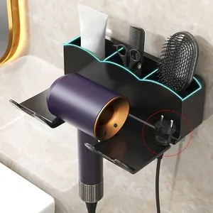 1pc Hair Dryer Holder, Blow Dryer Rack, No Drilling Wall Mounted Save Space & Easy To Install, Hair Dryer Stand, Bedroom & Bathroom Hair Tool Toothbrush Shaver Organizer, Bathroom Accessories