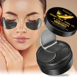 ROZINO Deep Sea Fish Oil & Collagen Eye Mask 60 Patches Black Gold Design Firming Hydrating Care with Fish Oil Collagen Hyaluronic Acid Lifts Smooths Skin Reduces Dryness Fine Lines Snug Fit Without Slipping Intensive Nourishment for Youthful Eyes