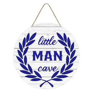 Wooden Vine Leaf Wall Art Little Man Cave Olive Branch Wooden Sign for Kids Nursery Classroom Boys Girls Room Wooden Hanger Home Sign Door Hanging Sign 12 x 12 Inch