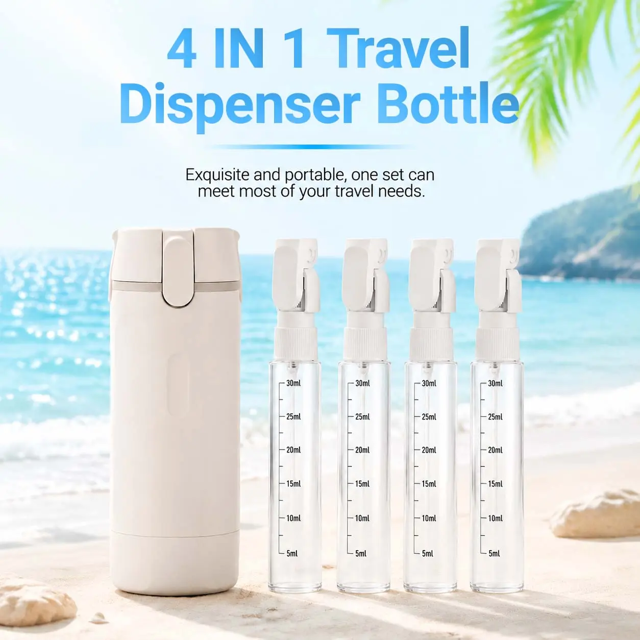 4-in-1 Compact Plastic Rectangle Mini Cosmetic Storage Dispenser Bottle - Leak-Proof Refillable Durable Portable Toiletries Jar for Travel Stuff, Mini Travel Products, Business Trips Travel Essentials、Everyday Carry