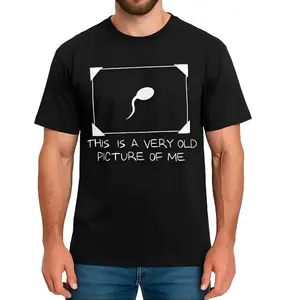 Funny Sperm Graphic Tee | ‘Very Old Picture of Me’ Casual T-Shirt | Trendy Unisex Streetwear Cotton Menswear Top Beige Loose Fabric