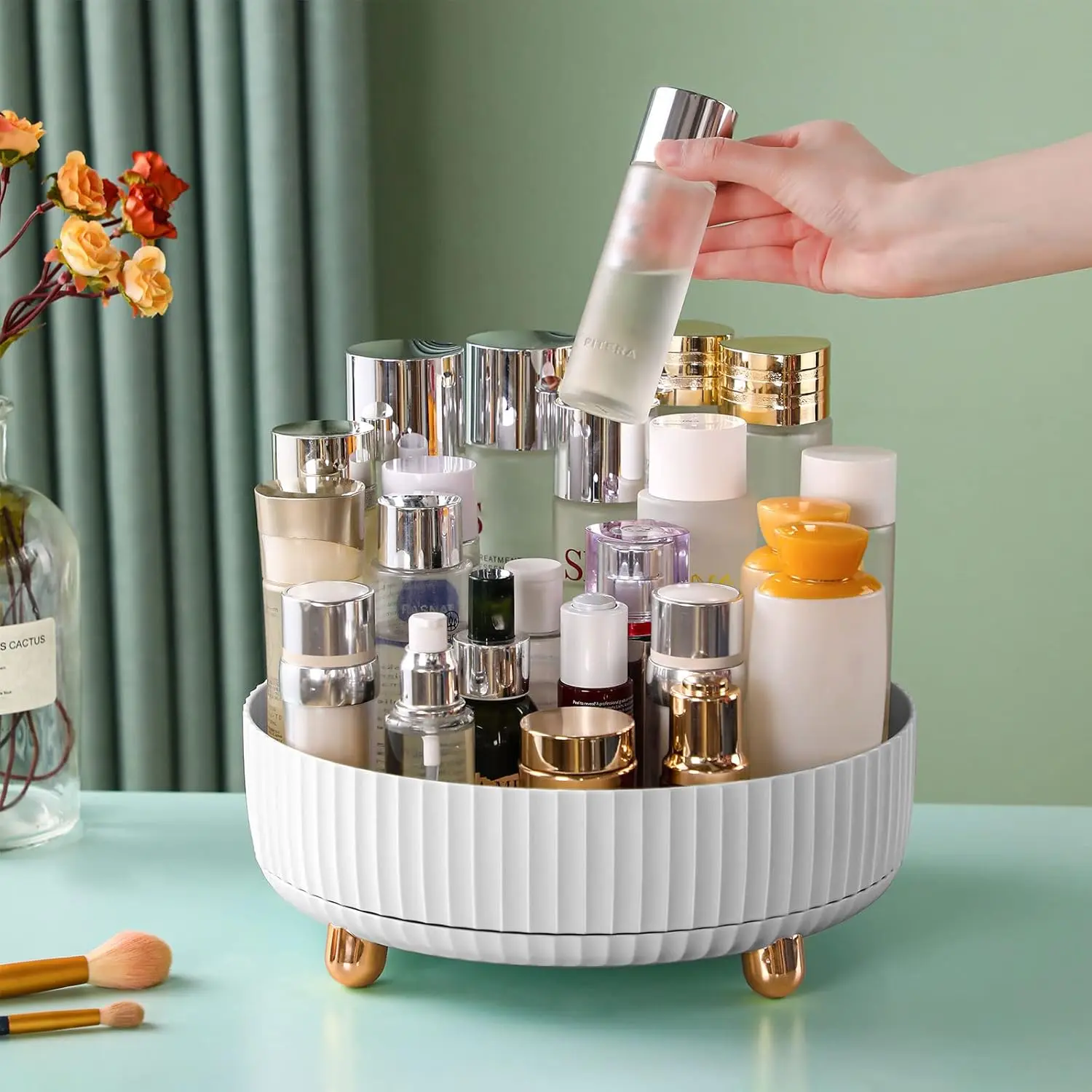 New Deal - Makeup Perfume Organizer 360 Degree Rotating Lazy Susan Cosmetic Desk Storage Lotions Display Case Round Tray with Large Capacity for Jewelry and Skincare