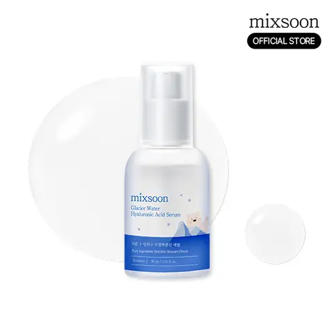[mixsoon Official Shop] Glacier Water Hyaluronic Acid Serum - 1.01 fl.oz/30ml, Non-greasy Hydrating Moisturizer, Korean Face Care Product for Dry Skin, Selfcare Glass Skin Boost, Intensive Face Serum