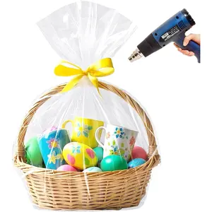 Easter Basket Cellophane Shrink Bags, 24x30 inch, Shrink Wrap Bags Large, Clear (10 Pcs)