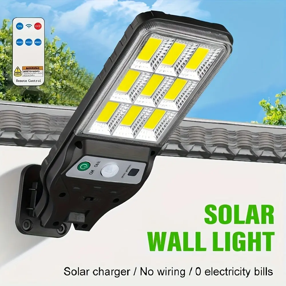 1pc Solar Outdoor Motion Sensor Light with Remote Control, Solar Powered Smart Lighting Mode, 108 COB Solar Lights Outdoor for Garden, Yard, Garage, Pathways, Solar Led Lights, Solar Outdoor Lamp