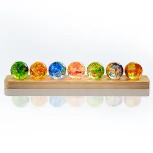 40mm Ice Cracked Glass Natural Crystal Ball with LED Wooden Base Decoration for bedroom living room dorm decor,Night Sphere as Night Light Decoration and Healing Sphere,Positive Energy Decorative Gift,desk decor home table decoraion room accessory