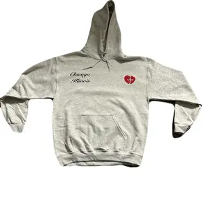Chicago Illinois Cüpidö Heart Logo Hoodie - Gray Pullover with Hood and Long Sleeves