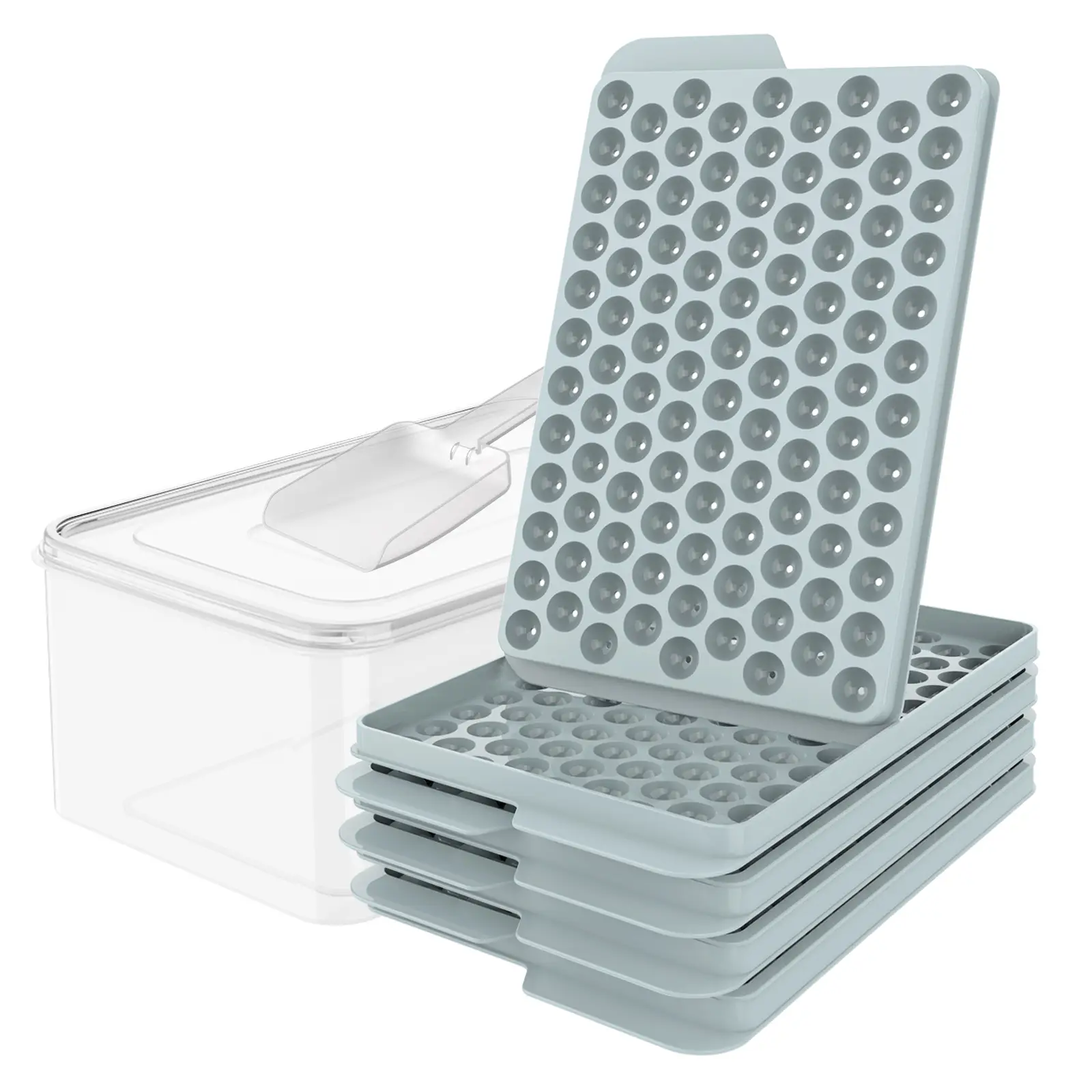 WIBIMEN Mini Ice Cube Trays | 104x4 PCS, Quick-Release | Includes Ice Bin & Scoop | Ideal for Drinks & Iced Coffee