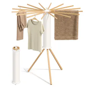 SONGMICS Clothes Drying Rack Foldable, Rotary Tripod Laundry Drying Rack, Rotatable Portable Floor Standing Clothes Airer, Laundry Room Balcony