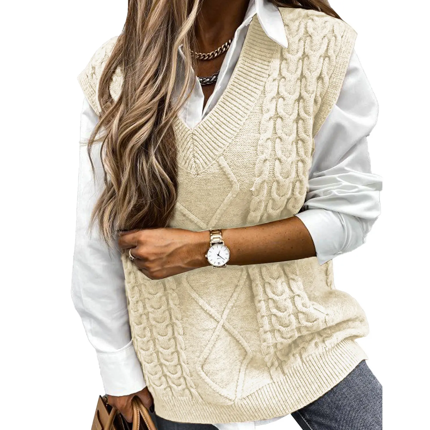 UMIPUBO Women's Sleeveless Pullover Vest Vintage Casual Knit Vest V-Neck Vest Winter Autumn Sweater Knit Pullover