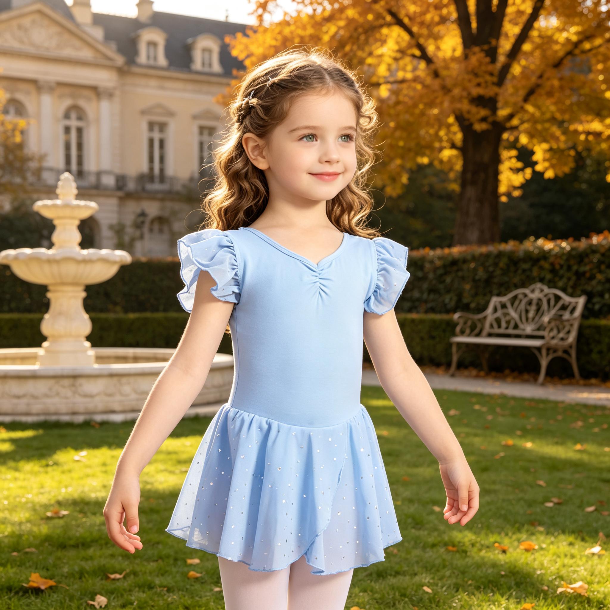 Girls Dance Leotard Dress, Flutter Ruffle Short Sleeve Sparkly Tulle Skirt, Soft Stretchy Fabric Ballet Dance Wear For Ballet Class, Recital Show, Party Costume, Daily Casual Outfit