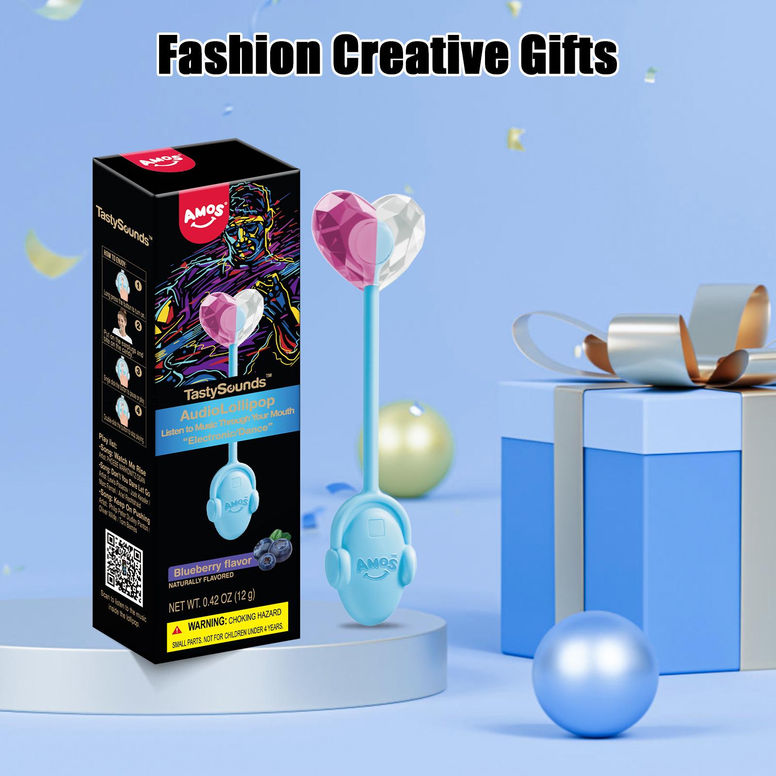 Amos TastySounds Music Lollipops – Easter 35% Off | Heart-shaped, Sugar-free Audio Candies with Bone Conduction Tech | K-pop Vibe | Strawberry, Blueberry, Watermelon, Blackberry