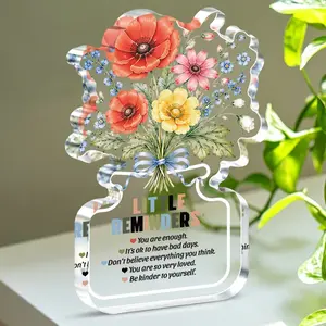 1pc Inspiring Gifts, Healing Quotes Vase Shape Acrylic Desk Decor, Colorful Flower Design, Inspiring Gifts for Family Friends and Colleagues, Gifts for Woman, Birthday Gifts, For Room Decor, Home Decor, Office Decor, Bedroom Decor, Office Supplies