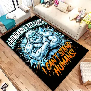 Abominable snowman with text. Printed pattern home carpet, suitable for living room, bedroom, kitchen mat, home decoration, carpet, and suitable as a holiday gift for family and friends