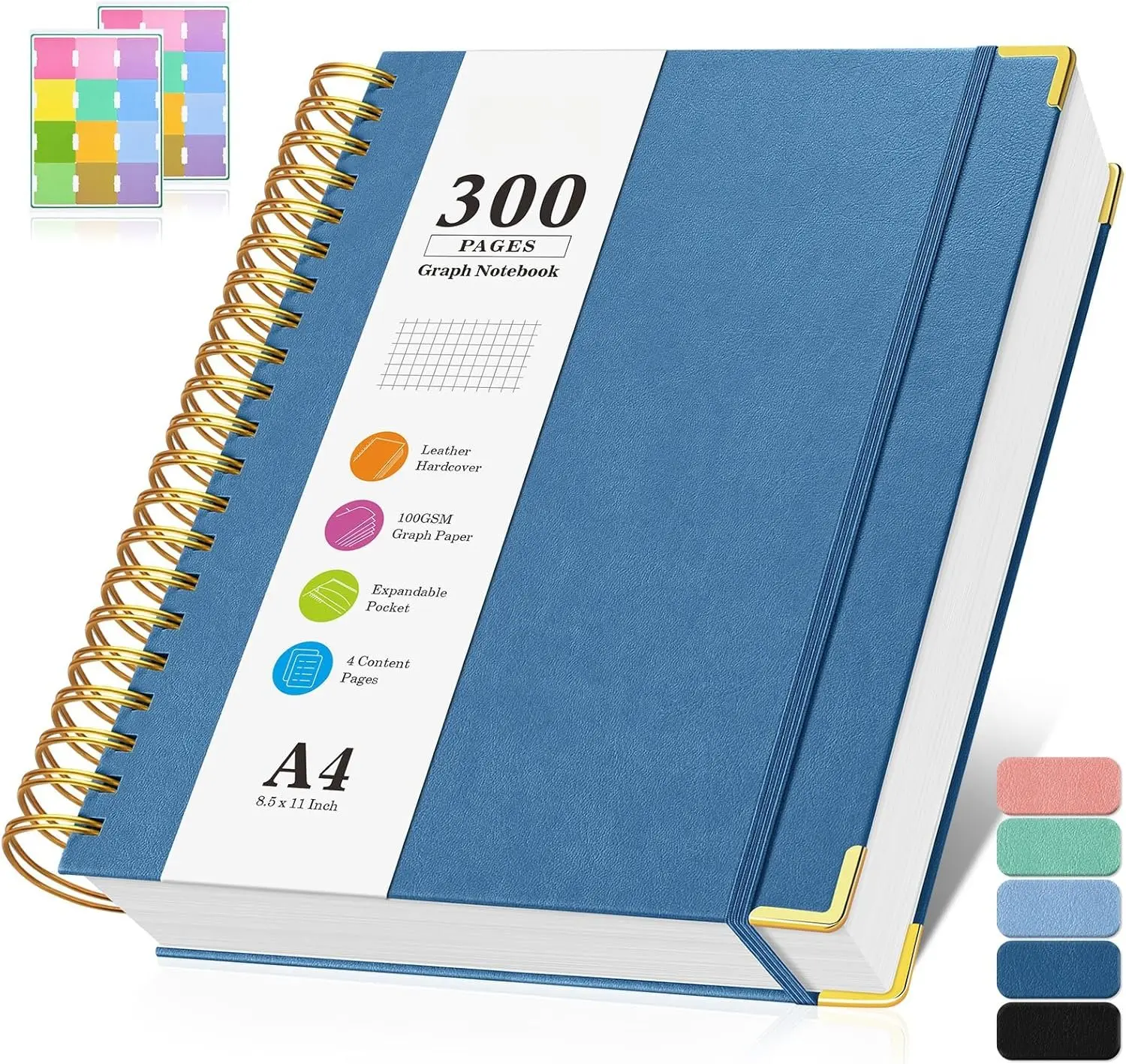 Graph Paper Notebook, Spiral Grid Notebook 8.5" X 11", Hardcover Leather Journal 300 Pages, 100GSM Thick Grid Paper Notebook, Large A5 Graphing Notebook Journal for Women Men Writing Engineering Work