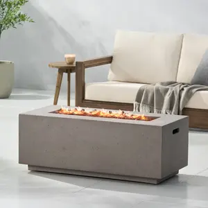 YYDS 40" Outdoor 40,000 BTU Rectangular MgO Concrete Propane Fire Pit, Dark Grey (Tank Cover not Included)