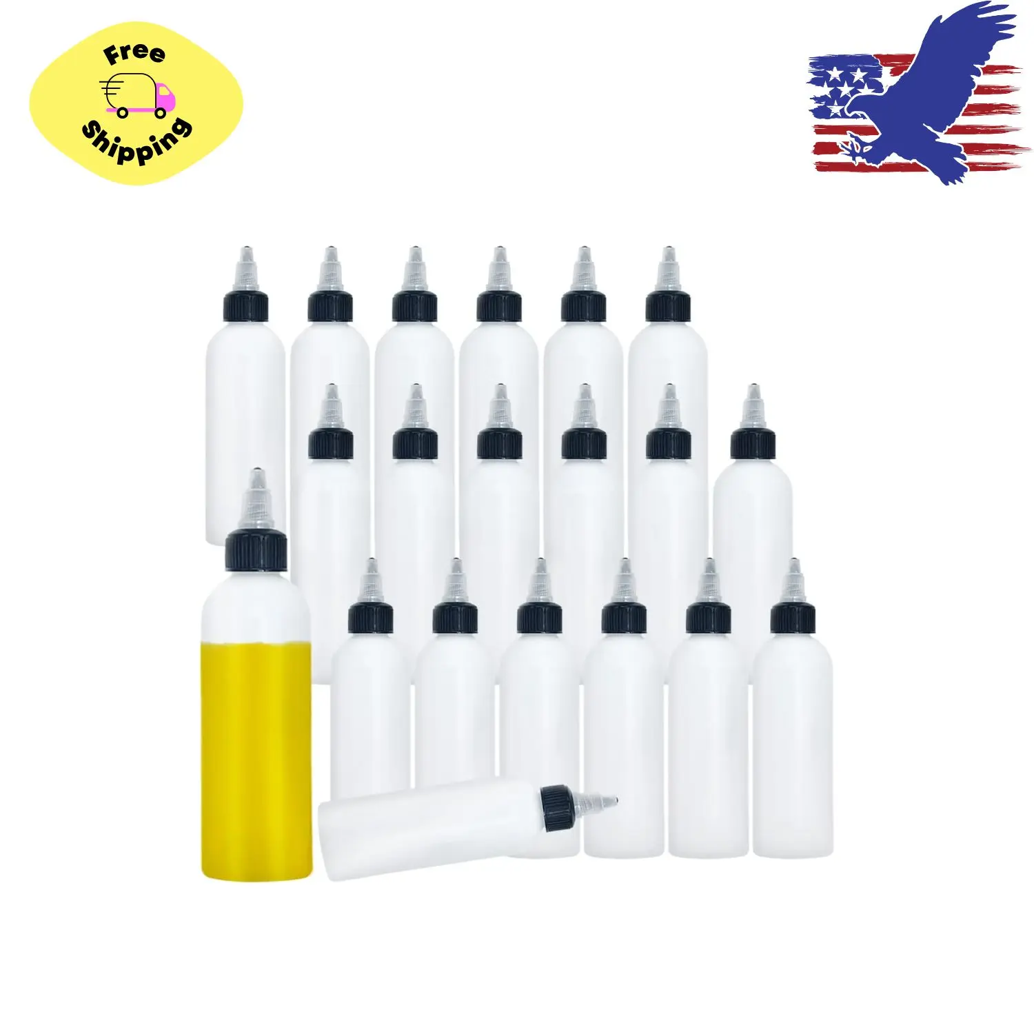 20 Pcs 4 Oz Plastic Squeeze Condiment Bottles with Twist-on Cap Lids