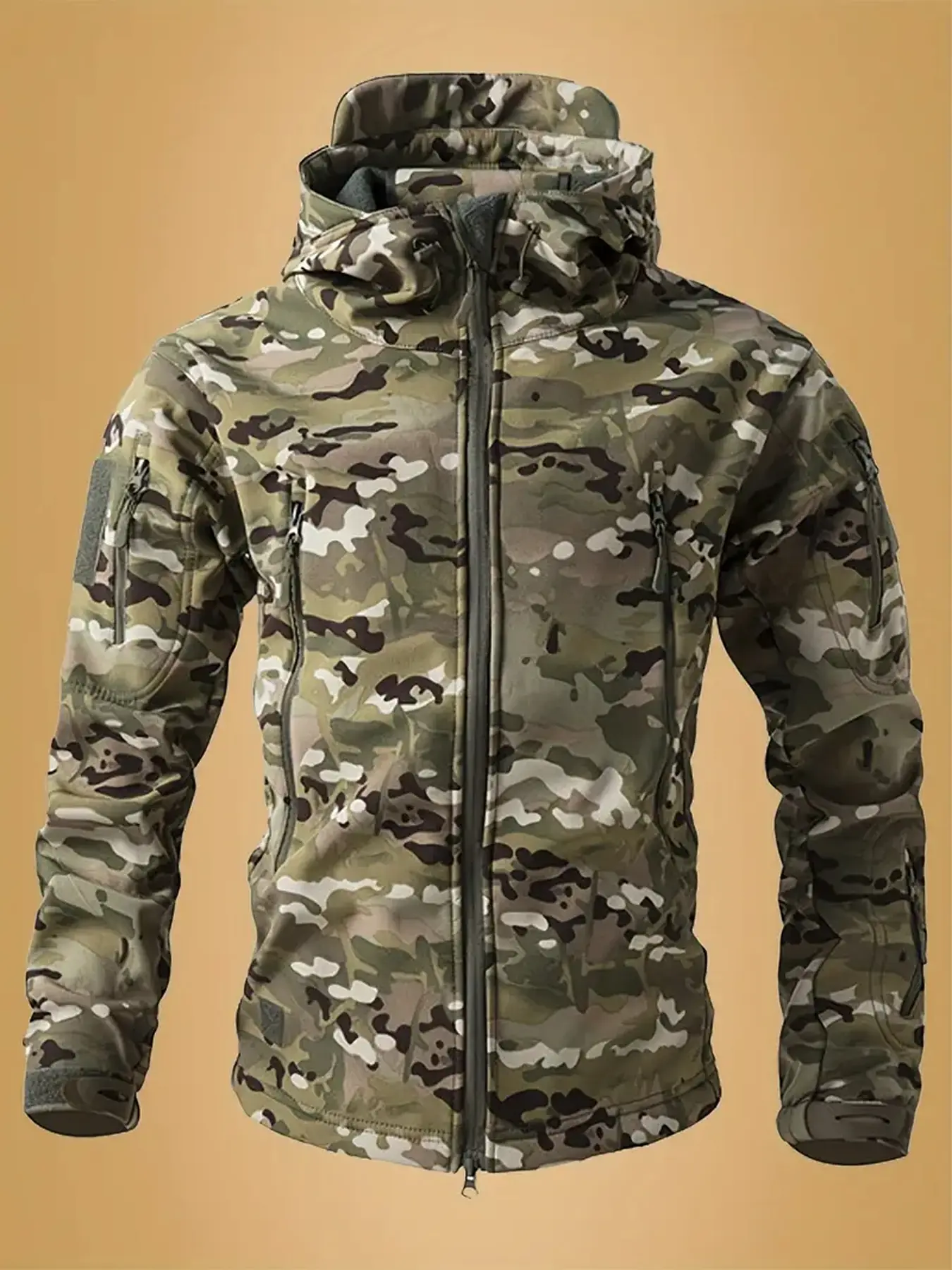 Men's Hooded Camouflage Jacket for Fall, Tactical Style Multi-Pocket Design for Outdoor Camping & Hunting Activities