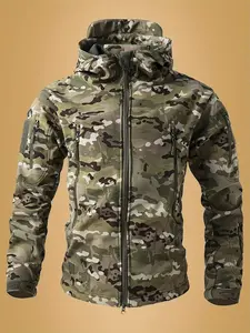 Men's Hooded Camouflage Jacket for Fall, Tactical Style Multi-Pocket Design for Outdoor Camping & Hunting Activities, Zippered Jacket