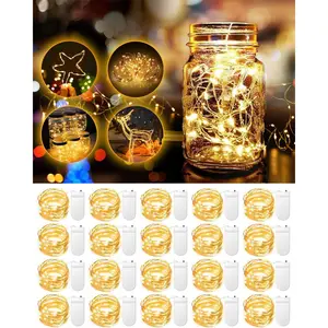 20-Pack Fairy Lights Battery Operated, 3.3 Feet 20 LED Mini String Lights Flashing Lights Copper Wire Firefly Starry Sky Lights Suitable for Mason Jar Wedding Party Christmas Table Decoration, Warm White