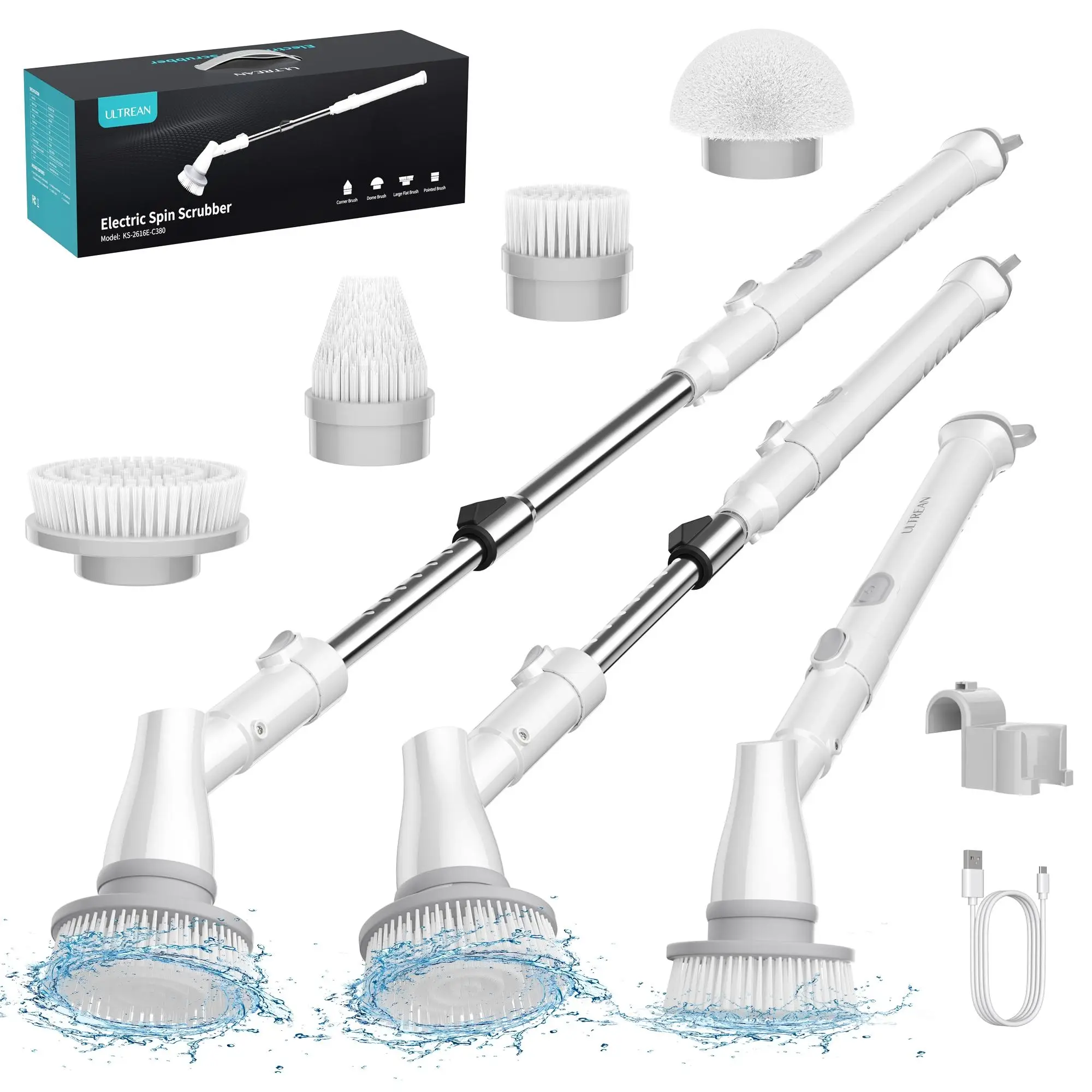 Ultrean Electric Spin Scrubber, Cordless Cleaning Brush, Shower Scrubber, with 4 Replaceable Brush Heads,2 Adjustable Speed For Household Cleaning