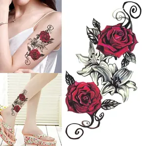 Rose Tattoo, Flower Temporary Tattoo, Multicolor Body Art