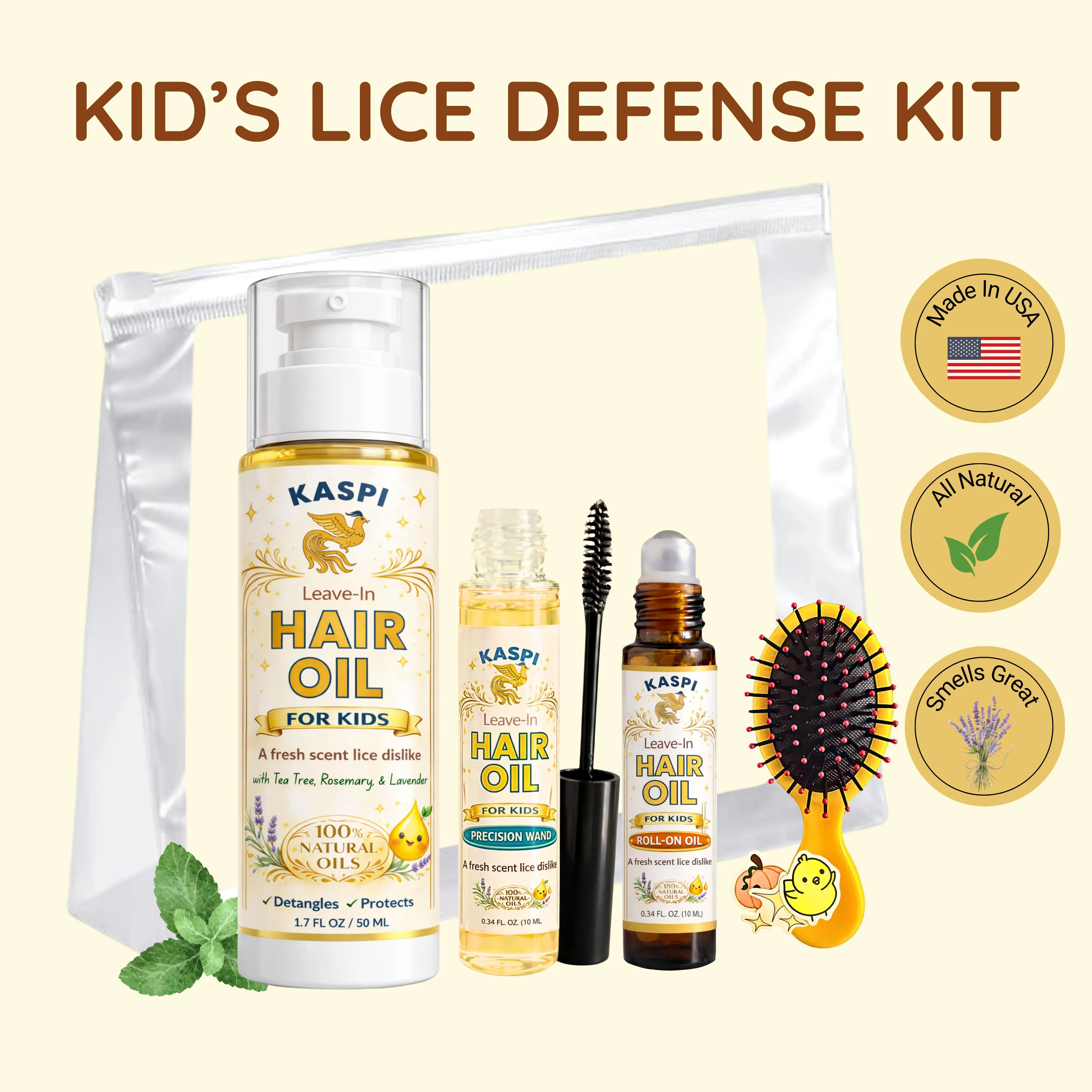Kid's Lice Defense Kit, All Natural Leave-in Hair Oil Hair Care Solution Haircare Moisturizing Oil