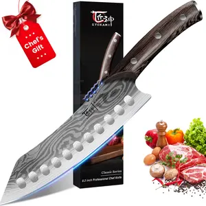 【TikTokShopSpringGlowUp】 SYOKAMI 8.2 Inch Kiritsuke knife, Japanese Style High Carbon Steel Chef Knife, Razor Sharp for Precision Cutting, Damascus Pattern, Ergonomic Full Tang Wood Handle, Cooking Gifts, Mother's Day Gift