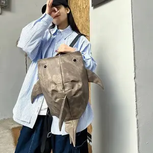 Y2K Funny Whale Shark Shape Backpack Durable Large Capacity Knapsack Women Men Cute Outdoor Cartoon Travel Bag Student Schoolbag