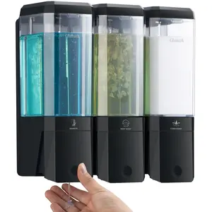 Glumzrk Shampoo and Conditioner Dispenser 3 Chamber No Drill Shampoo Dispenser for Shower Wall Mounted Shower Soap Dispenser 3 * 500ml Refillable Shower Dispenser for Bathroom Hotel