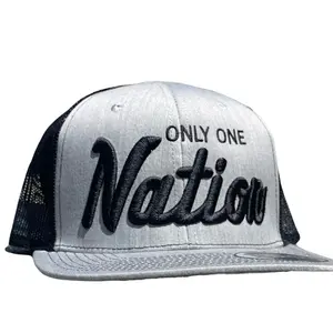 Only One Nation Gray/Black Trucker Snapback Hat with Bold Lettering and Mesh Back