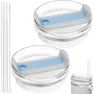 40oz Tumbler Lid Compatible for , 2 Pack Replacement Tumbler  Fit for  Quencher 2.0 Tumbler 40 OZ, with Straws and Cleaning Brush (Fog Blue)