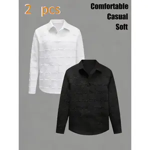 Daily Casual Men's Button-Down Shirt Set: Quilted Texture, Soft Fabric, Fashion Style
