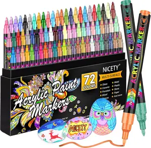 NICETY 72/136 Colors Acrylic Paint Pens Paint Markers, Extra Fine Tip Point Acrylic Paint Pens for Rock Painting, Canvas, Wood, Ceramic, Glass, Stone, Fabric, Crafts & Art Supplies