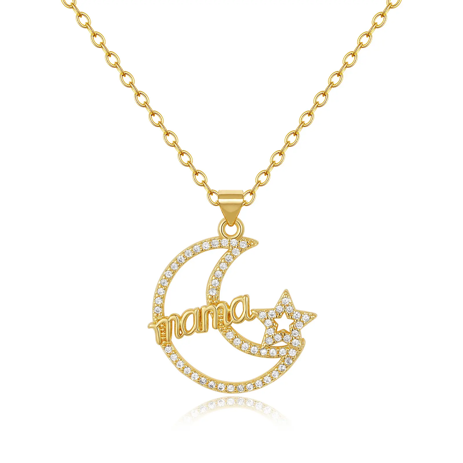 KissYan Mama Necklace For Women, 14K Plated Gold  I Love You to the Moon and Star Pendant With Chain, Mother's Day Gifts For Mom