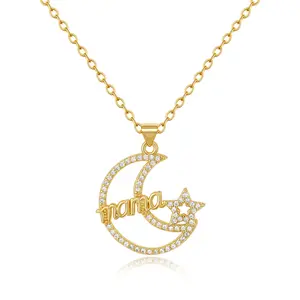 KissYan Mama Necklace For Women, 14K Plated Gold  I Love You to the Moon and Star Pendant With Chain, Mother's Day Gifts For Mom