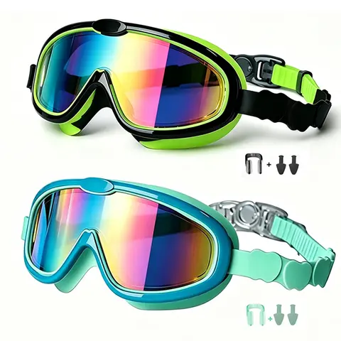 Sharkite Youth Silicone Waterproof Swimming Goggles Set (2-Pack) - Boys & Girls 3-15, 180 Degree Vision, Quick-Fit Buckle, Full Seal, Anti-Fog, UV Protection, Burst Proof, Elastic Straps, Matching Earplugs/Nose Clips, Pool Use, Birthday Gift Option