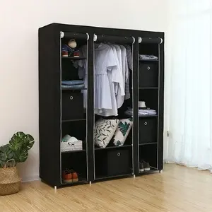 69" Portable Wardrobe Cabinet, Non-Woven Fabric Clothes Closet Storage Organizer, Quick & Easy to Assemble, Extra Strong & Durable, Black