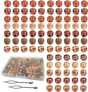 95 Pcs Wood Hair Beads for Braids and Dreadlocks, 12Mm Painted Natural Wooden Beads for Loc Dreadlock Hair Accessories for Women Glamer