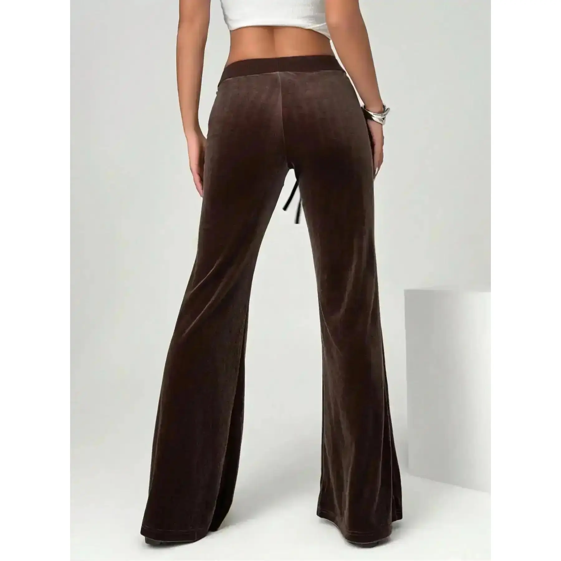 Women High Waist Velvet Flare Pants 2026 Casual Plain Color Wide Leg Trousers Comfortable Fashion Daily
