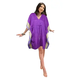 Amethyst Purple Boho Kaftan – Short Summer Caftan Dress, Breezy Beach Cover-Up & Lounge Housedress L-2X