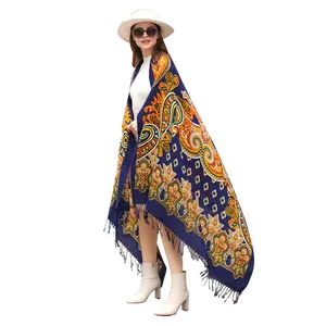 DANA XU 100% Merino Wool Oversize Pashmina Blanket chunky Scarf Cashmere Wrap for Women Fall Winter Shawl Floral poncho pashmina Open Front