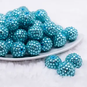 20mm Blue Rhinestone Bubblegum Beads