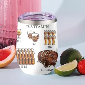 Funny Vitamin Drink Beer Gift Vacuum Flasks 12oz Insulated Wine Egg Tumbler with Lid - Double Wall Vacuum Stainless Steel Wine Glass and Coffee Mug - Thermal Cup for Champagne Cocktails Beer - Durable Travel Drinkware for Home Use