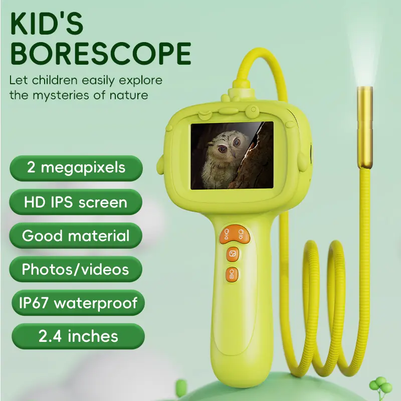 Kids Endoscope Camera Toy, Waterproof Snake Camera with 2.4" Screen & 8 LED Lights, STEM Outdoor Exploration Gift for Kids Ages 4-10