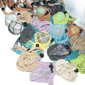 Macrame Natural Crystal Wrapped Necklace - Colorful Beads on Cord, Elegant Design, Perfect for Any Occasion daily use natural crystal