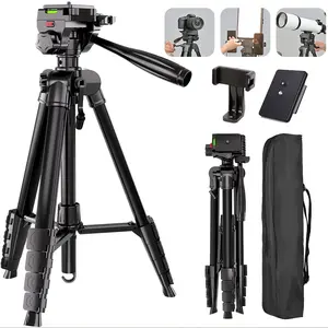 74" Adjustable Camera Tripod Stand, 555TK Aluminum Video Tripod with Detachable Pan Tilt Head and Phone Holder for Live Streaming, Vlogging, Photography & Video Recording